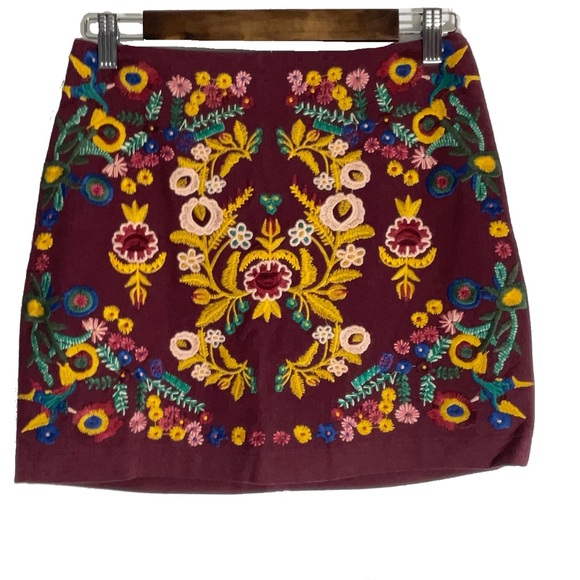 Altar’d State Burgundy Floral Embroidered Mini Multi-Color Back Zipper Size XS. - Picture 14 of 14